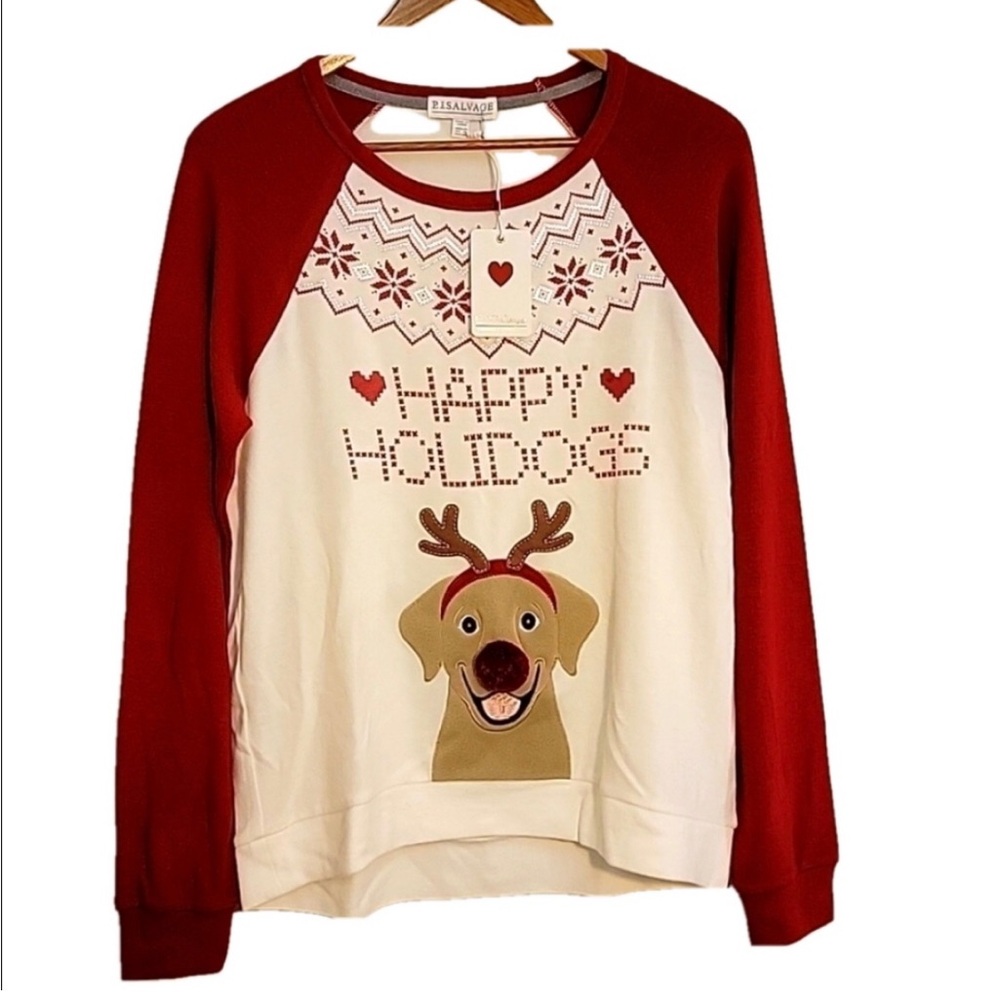 PJ Salvage Happy Holidogs Long Sleeve 3D Dog Sweater, Loungewear or PJ Top